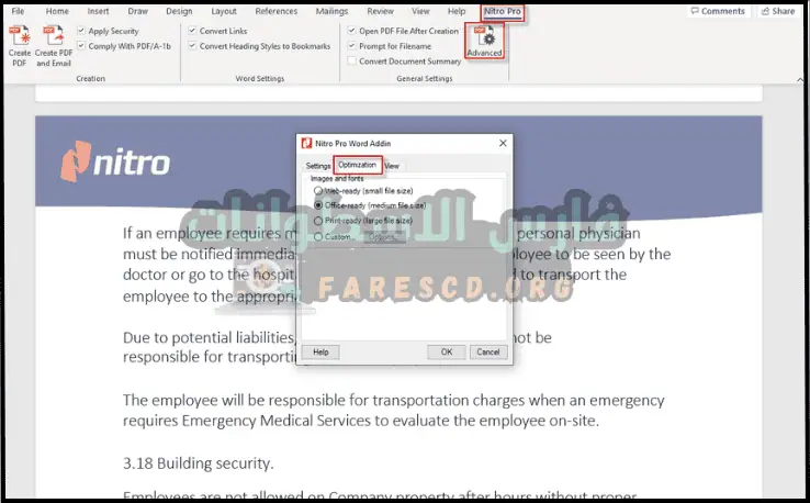 لوحة معلومات Nitro PDF Professional تعرض الأدوات والميزات لتحرير وإدارة PDF.