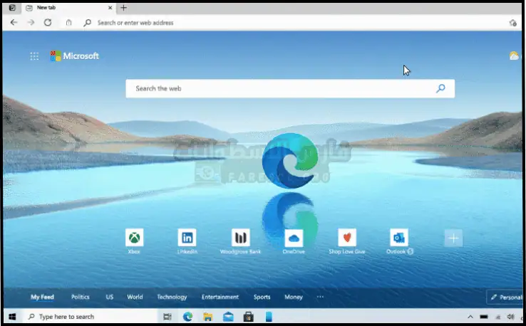 شعار Microsoft Edge 2025، يعرض تصميم موجة عصري باللونين الأزرق والأخضر، على خلفية بيضاء نظيفة.